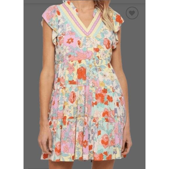 Fate Womens‎ Mini Dress Medium Patchwork Floral Feminine Easter Brunch Spring - Picture 1 of 12